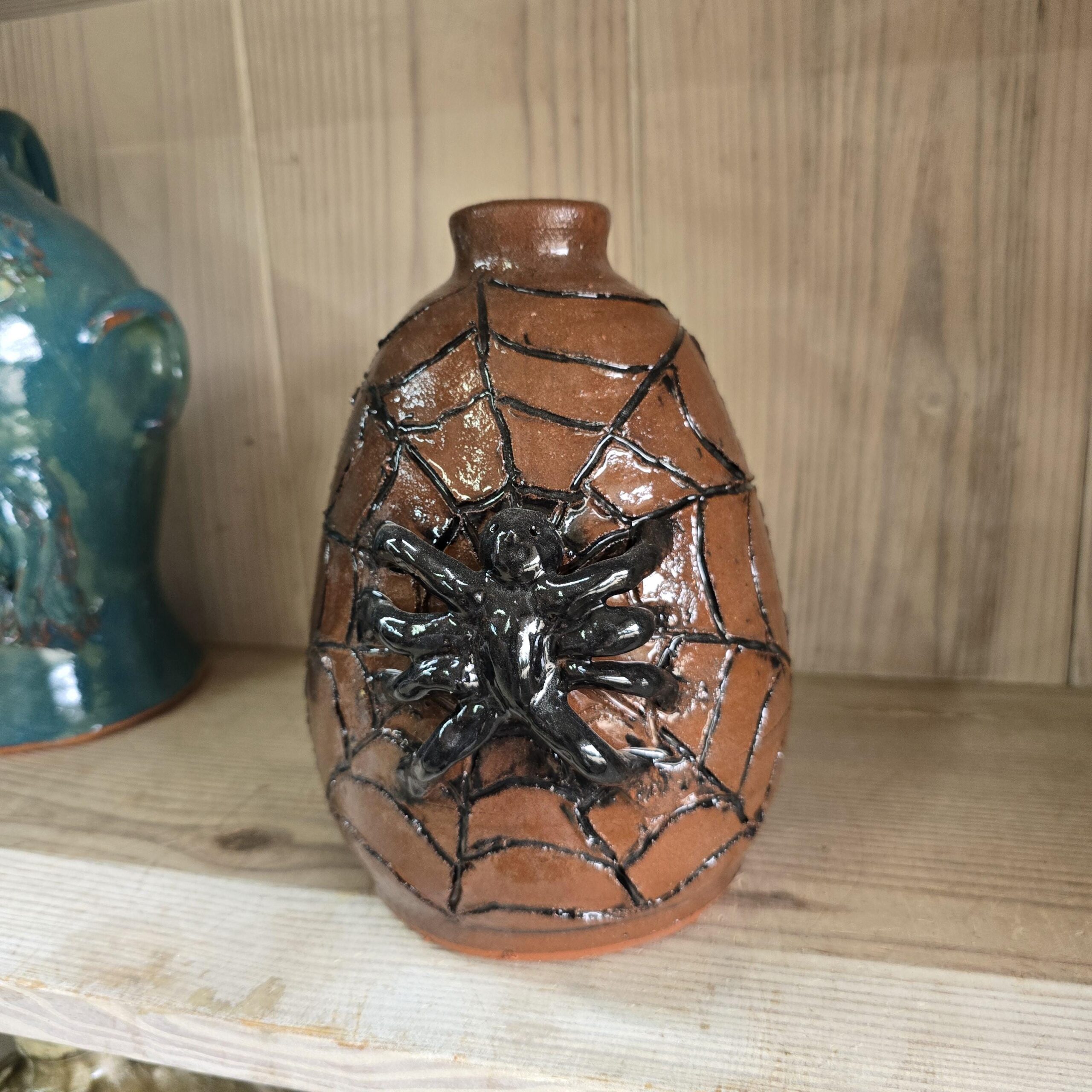 Folk Art Black Spider with Web Pottery Jug by Billy Joe Craven | 8.5" x 6" - Image 6