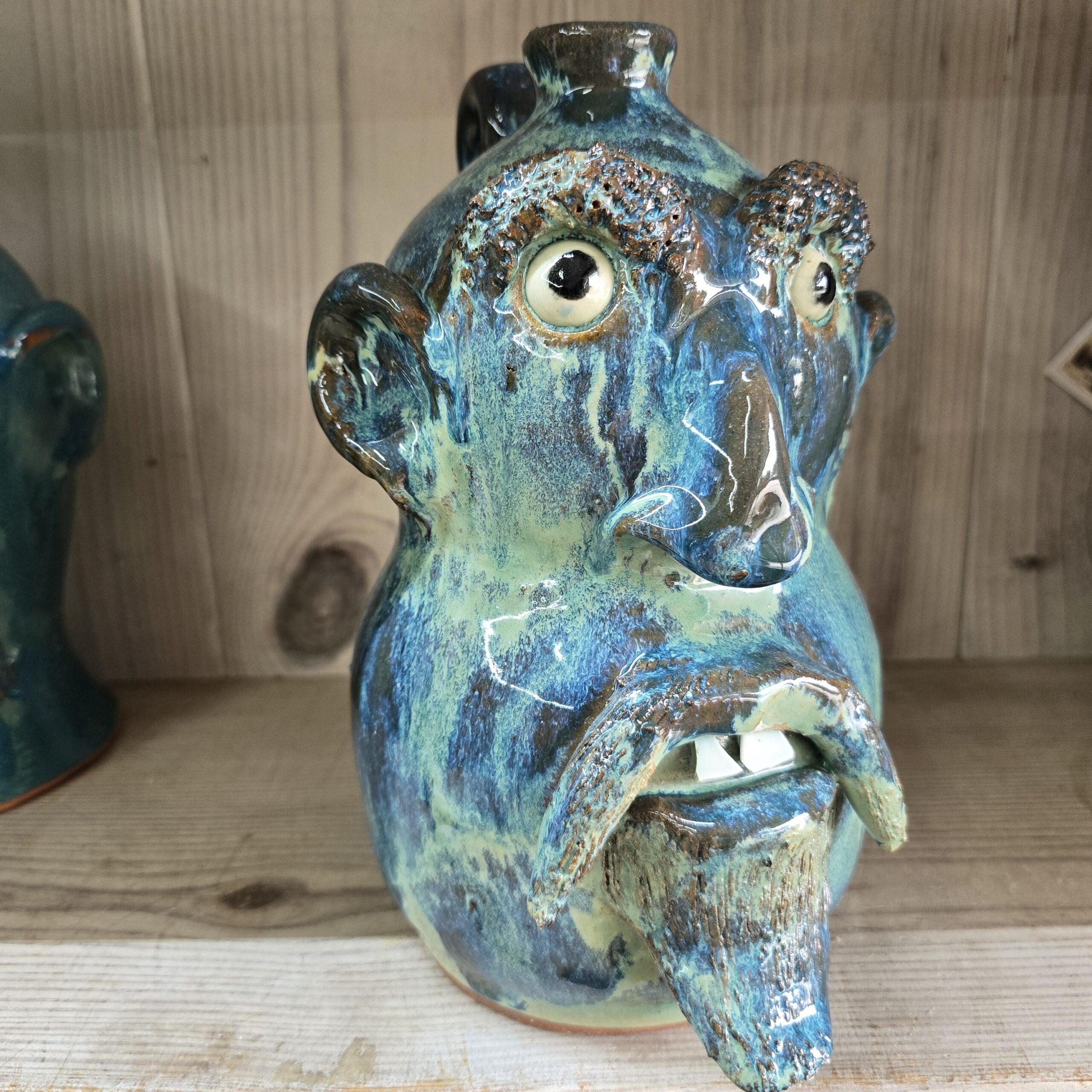Blue Green Goatee Face Jug by Billy Joe Craven 11" Tall - Image 2